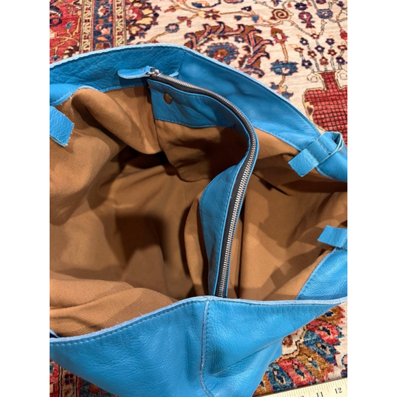 Newbark Blue Pebbled Leather Large Tote Bag Shoulder Carry Minimalist - Picture 8 of 9